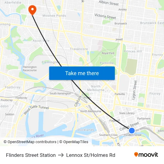 Flinders Street Station to Lennox St/Holmes Rd map