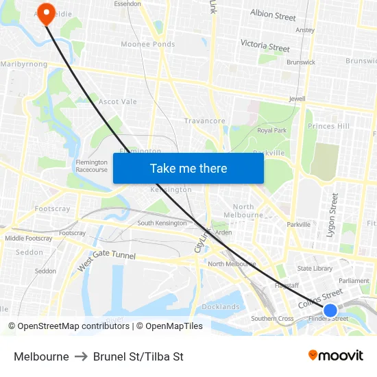 Melbourne to Brunel St/Tilba St map