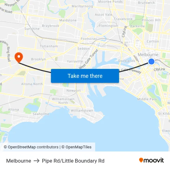 Melbourne to Pipe Rd/Little Boundary Rd map