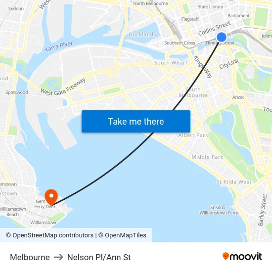 Melbourne to Nelson Pl/Ann St map