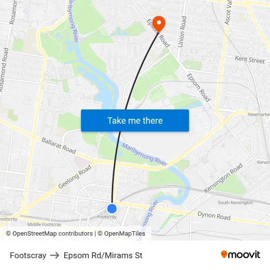 Footscray to Epsom Rd/Mirams St map