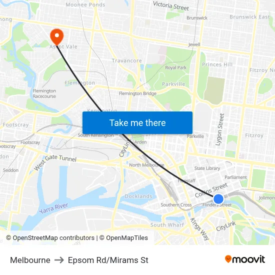 Melbourne to Epsom Rd/Mirams St map