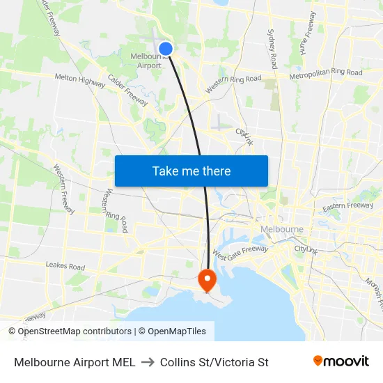 Melbourne Airport MEL to Collins St/Victoria St map
