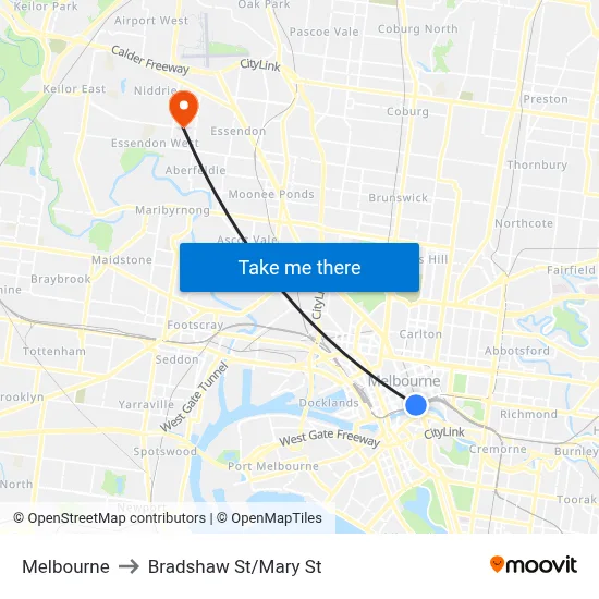 Melbourne to Bradshaw St/Mary St map