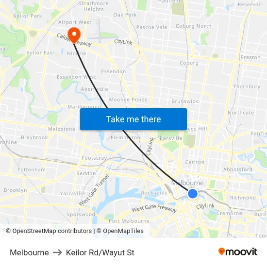Melbourne to Keilor Rd/Wayut St map