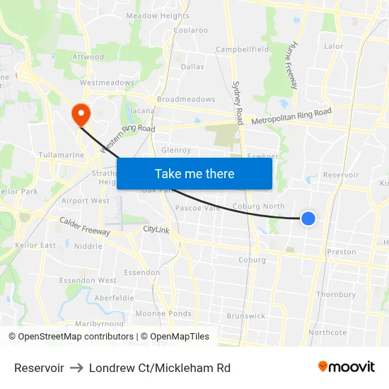 Reservoir to Londrew Ct/Mickleham Rd map