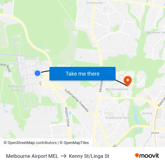 Melbourne Airport MEL to Kenny St/Linga St map