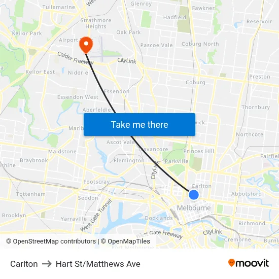 Carlton to Hart St/Matthews Ave map