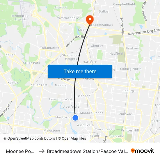 Moonee Ponds to Broadmeadows Station / Pascoe Vale Rd map