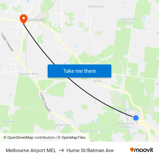 Melbourne Airport MEL to Hume St/Batman Ave map