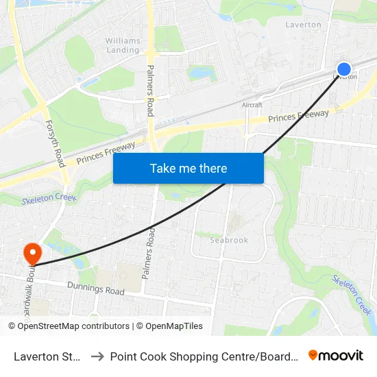 Laverton Station to Point Cook Shopping Centre / Boardwalk Bvd map