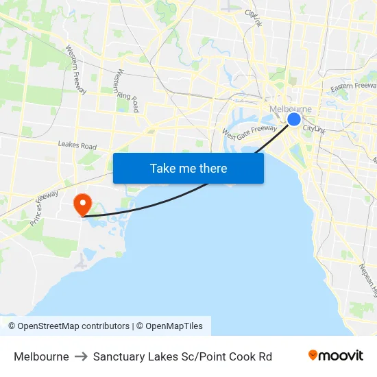 Melbourne to Sanctuary Lakes Sc / Point Cook Rd map
