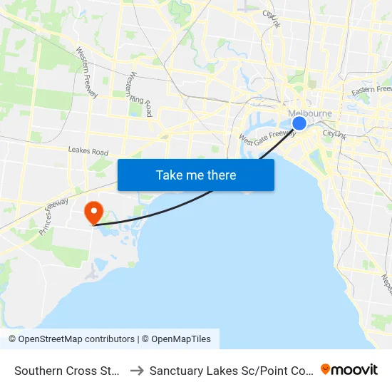 Southern Cross Station to Sanctuary Lakes Sc / Point Cook Rd map