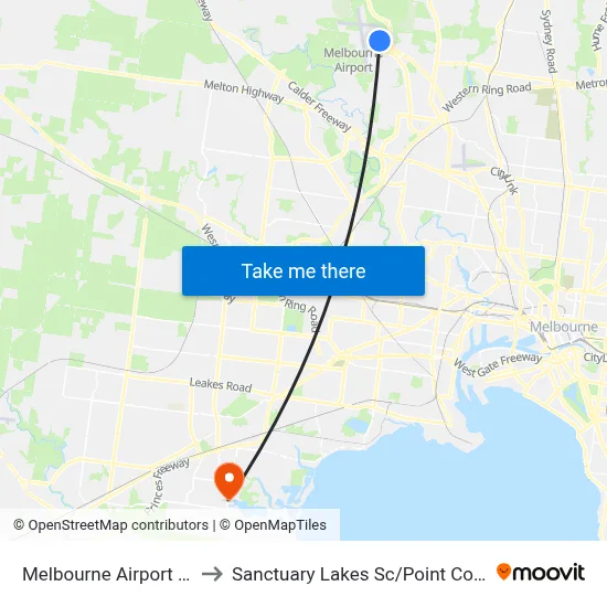 Melbourne Airport MEL to Sanctuary Lakes Sc / Point Cook Rd map