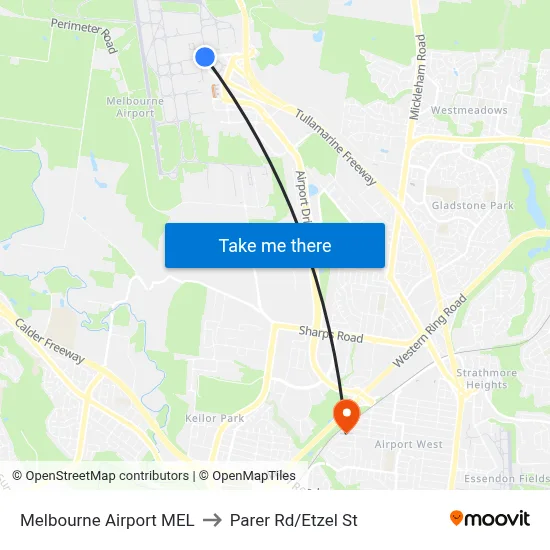 Melbourne Airport MEL to Parer Rd/Etzel St map