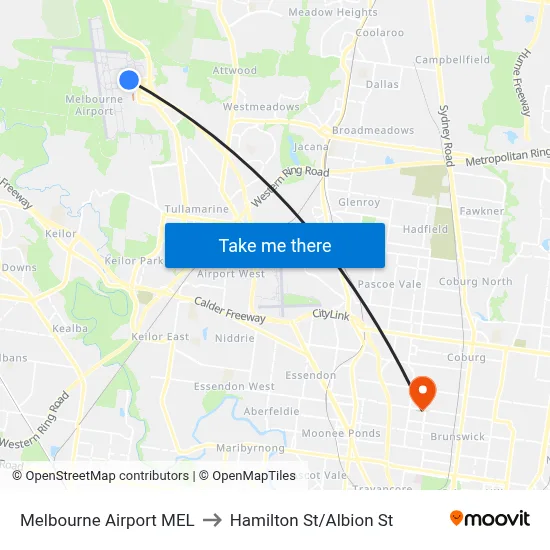 Melbourne Airport MEL to Hamilton St/Albion St map