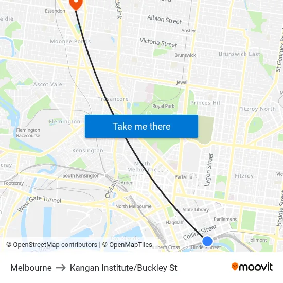 Melbourne to Kangan Institute/Buckley St map