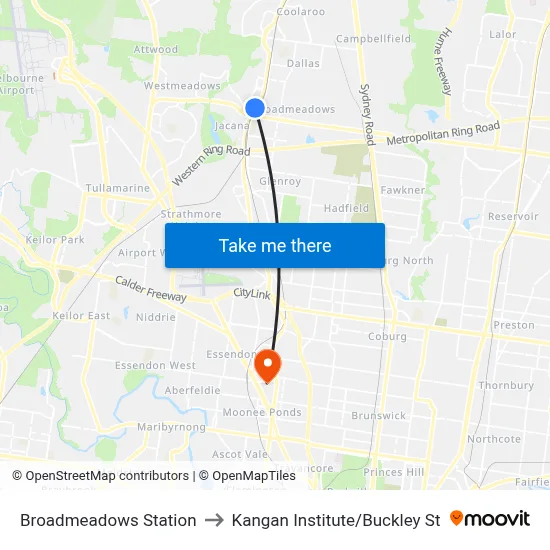 Broadmeadows Station to Kangan Institute/Buckley St map
