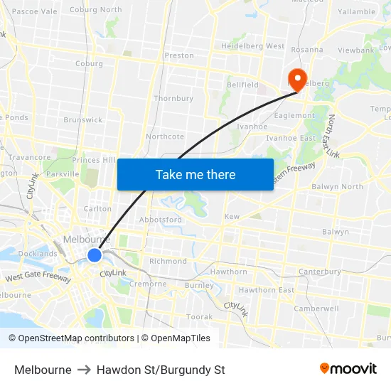 Melbourne to Hawdon St/Burgundy St map