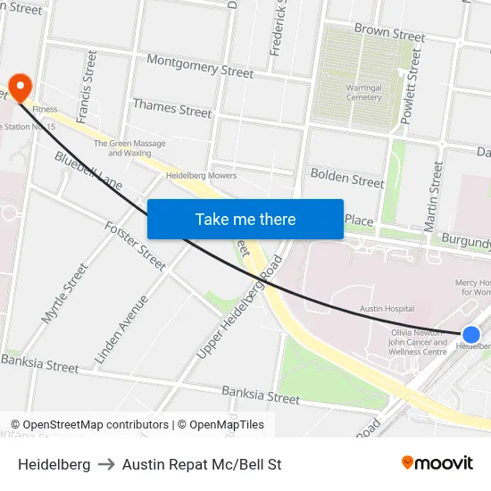 Heidelberg to Austin Repat Mc/Bell St map