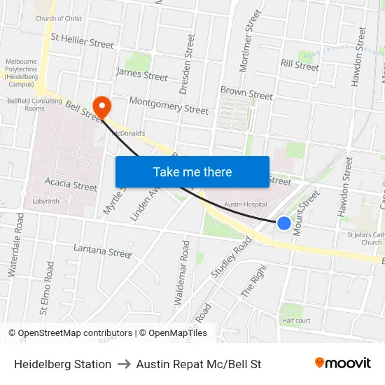 Heidelberg Station to Austin Repat Mc/Bell St map