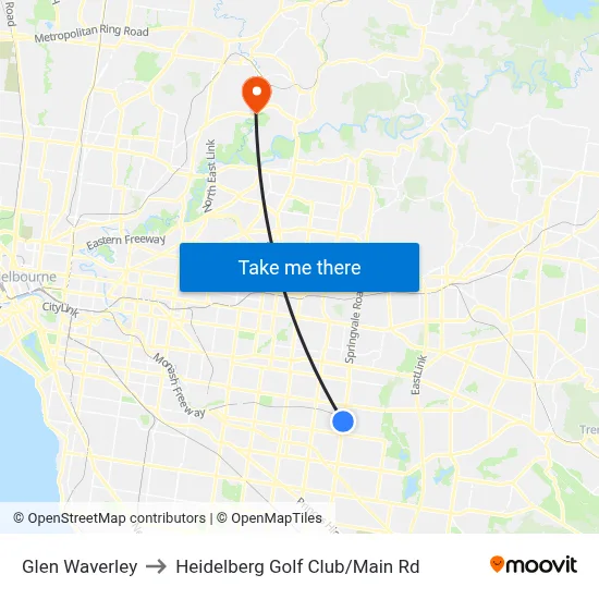 Glen Waverley to Heidelberg Golf Club/Main Rd map