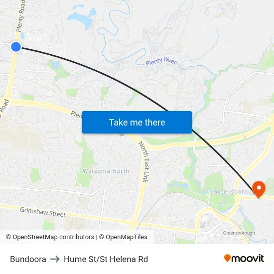 Bundoora to Hume St/St Helena Rd map