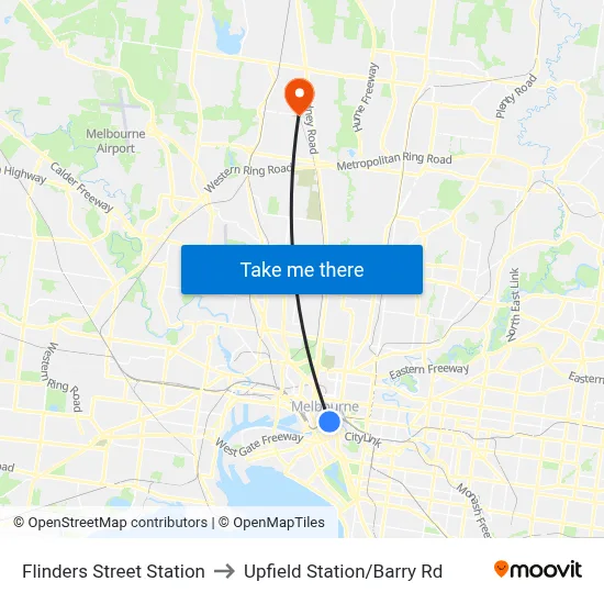Flinders Street Station to Upfield Station/Barry Rd map