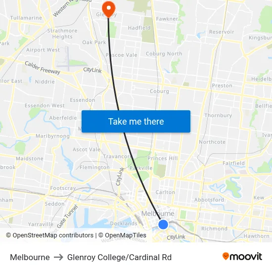 Melbourne to Glenroy College/Cardinal Rd map