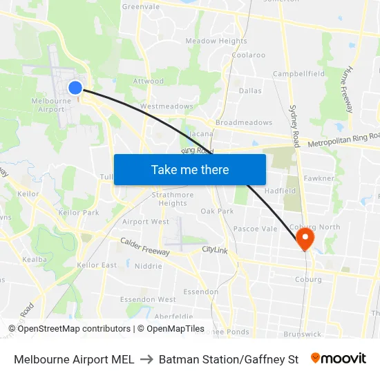 Melbourne Airport MEL to Batman Station/Gaffney St map