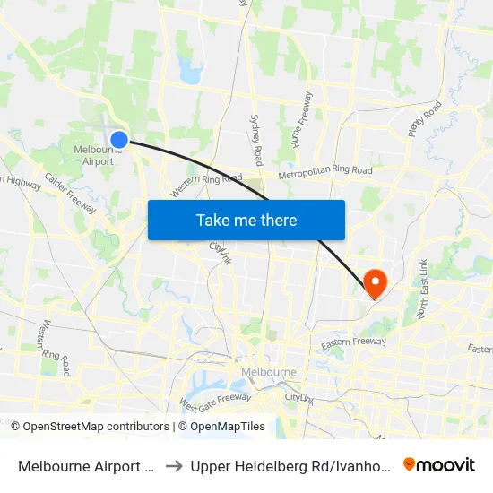 Melbourne Airport MEL to Upper Heidelberg Rd / Ivanhoe Pde map