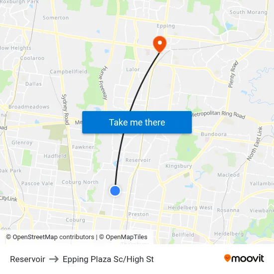 Reservoir to Epping Plaza Sc/High St map