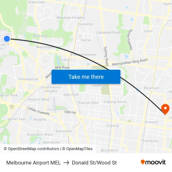 Melbourne Airport MEL to Donald St/Wood St map