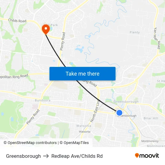 Greensborough to Redleap Ave/Childs Rd map