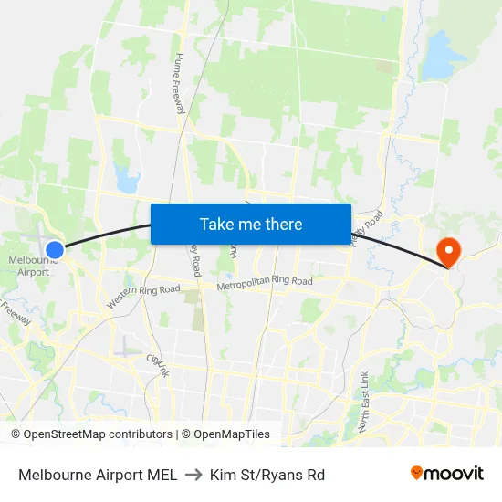 Melbourne Airport MEL to Kim St/Ryans Rd map