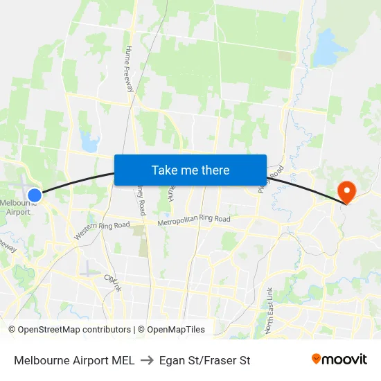 Melbourne Airport MEL to Egan St/Fraser St map