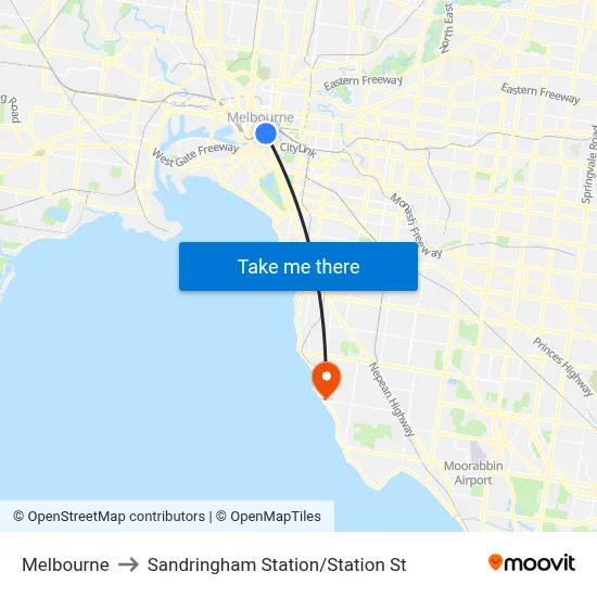 Melbourne to Sandringham Station/Station St map