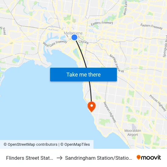 Flinders Street Station to Sandringham Station/Station St map
