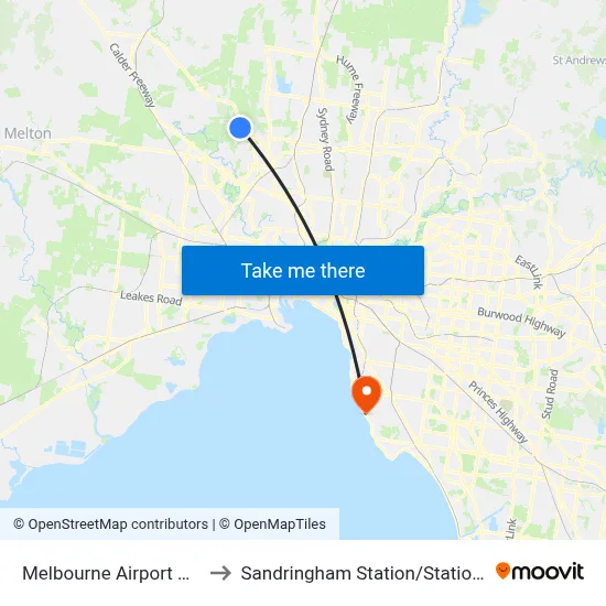 Melbourne Airport MEL to Sandringham Station/Station St map