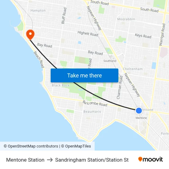 Mentone Station to Sandringham Station/Station St map