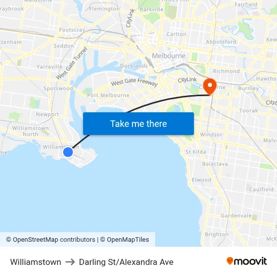 Williamstown to Darling St/Alexandra Ave map