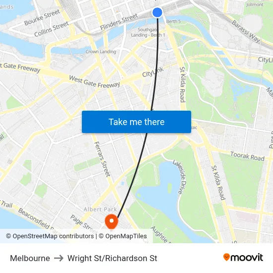 Melbourne to Wright St/Richardson St map
