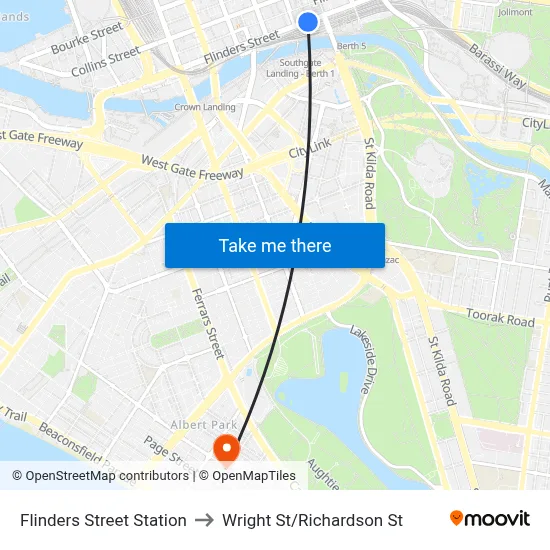 Flinders Street Station to Wright St/Richardson St map