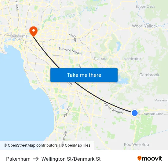 Pakenham to Wellington St/Denmark St map