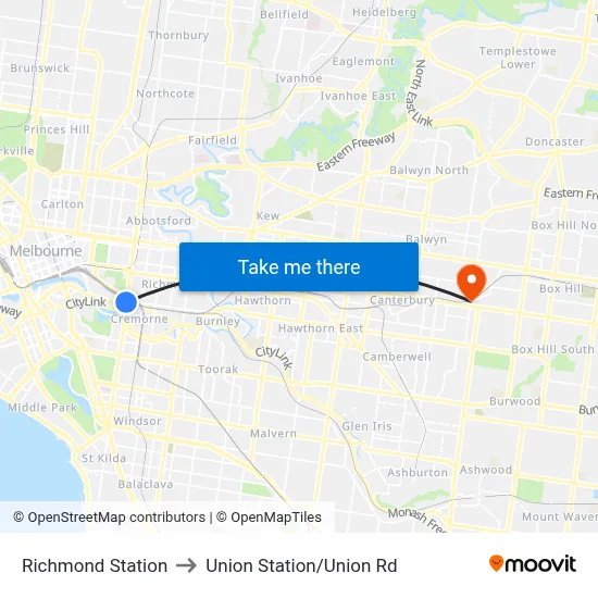 Richmond Station to Union Station/Union Rd map