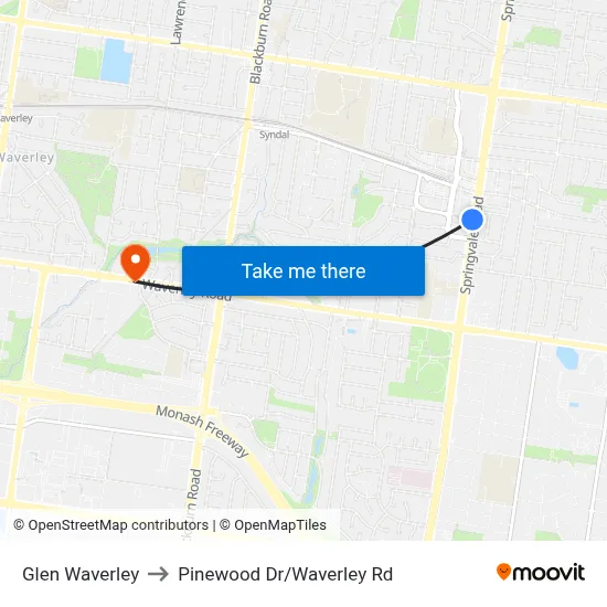 Glen Waverley to Pinewood Dr/Waverley Rd map