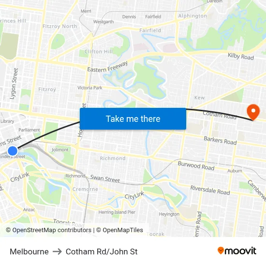 Melbourne to Cotham Rd/John St map