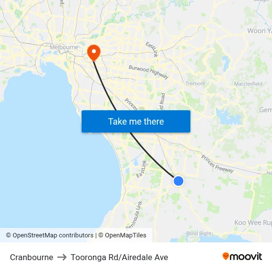 Cranbourne to Tooronga Rd/Airedale Ave map