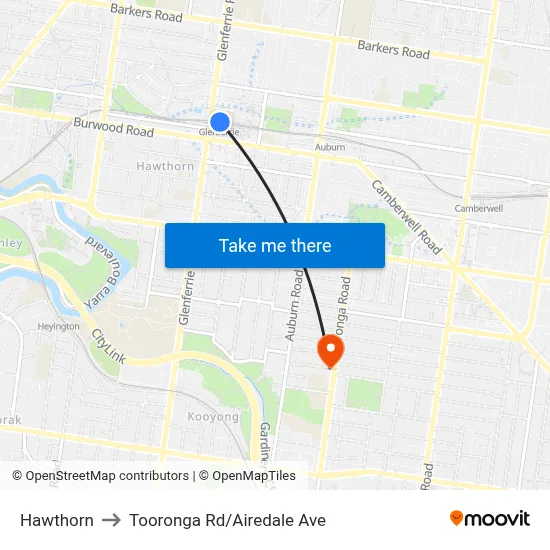 Hawthorn to Tooronga Rd/Airedale Ave map