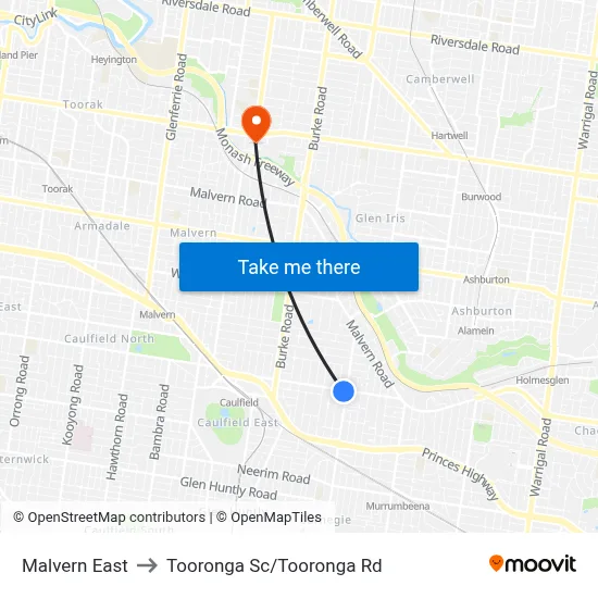 Malvern East to Tooronga Sc/Tooronga Rd map